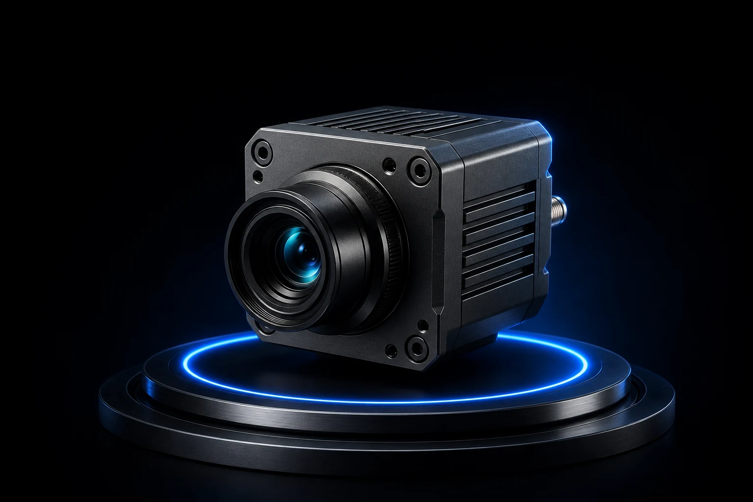 Concept AHD camera displayed on a blue illuminated platform